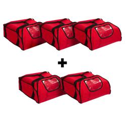 (5 pieces) Pizza bag / insulated pizza bag - for 5 pizza boxes 43 x 43 cm - red