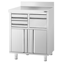 Pracovní skříňka - pro kávovar - 800x600mm - s odklepávačem, 2 zásuvkami, 2 dvířky a obkladovým panelem