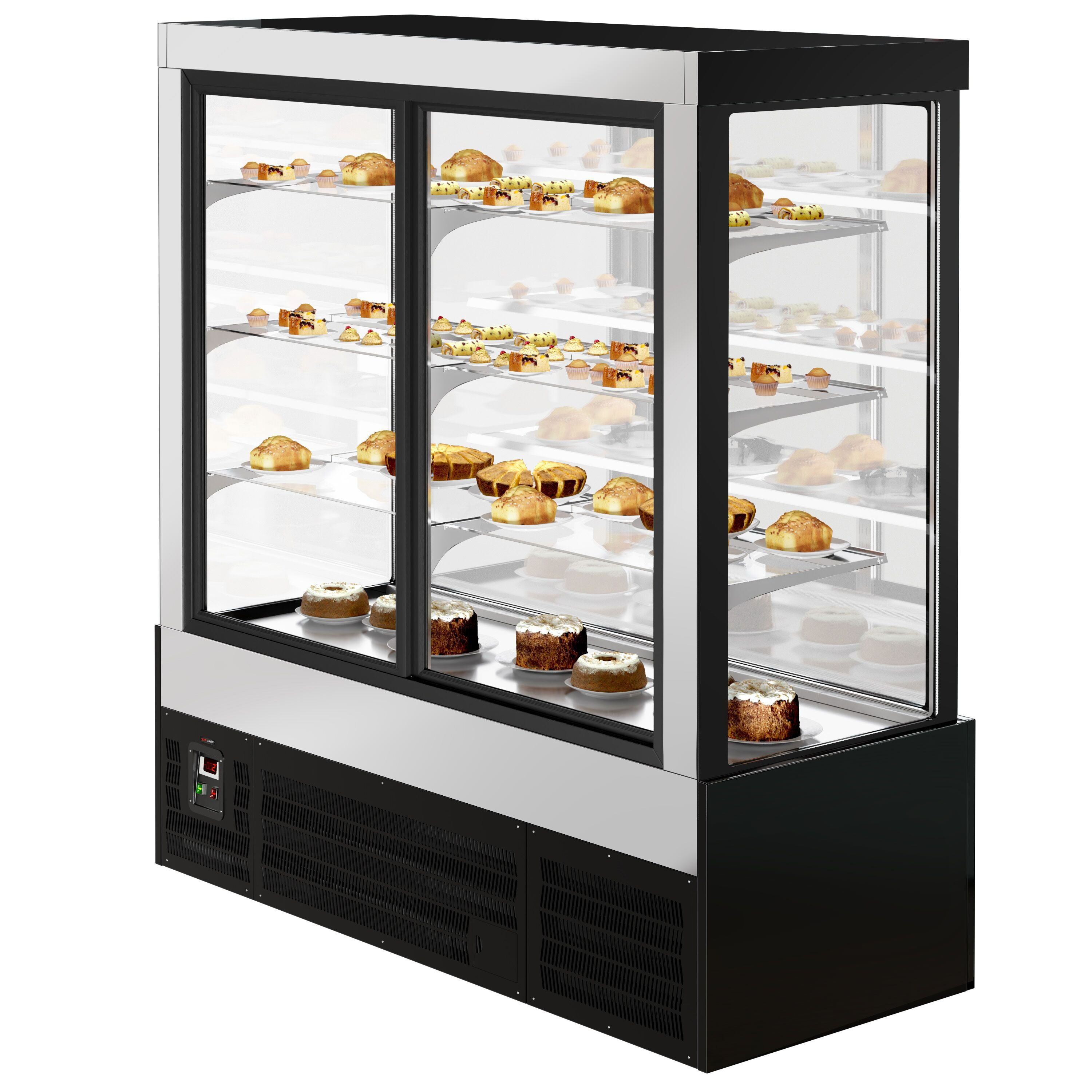 Vitrine de comptoir réfrigérée - 1850L - 1800mm - Double vitrage - avec 3 étagères - portes coulissantes vitrées arrière - Noir