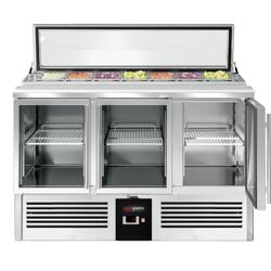 Saladette PREMIUM - 1365mm - 3 glazen deuren - met glazen afdekking voor 7x GN 1/3