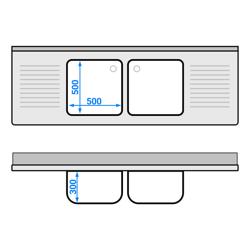 Commercial Sink Cabinet PREMIUM - 2000x700mm - with 2 bowls centre