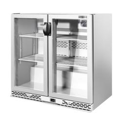 Barkoelkast PREMIUM PLUS - 900mm - 220 Liter - met 2 glazen klapdeuren - RVS