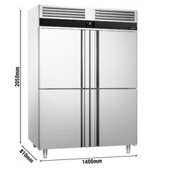 Armario congelador puertas de cristal de acero inoxidable PREMIUM - GN 2/1 - 1400L - con 4 medias puertas de cristal - ventilado; R290; desescarche automático