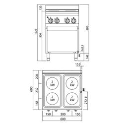 Elektrisch fornuis - Lorenzo 600 - 600x600mm - 8,0 kW - 4 platen
