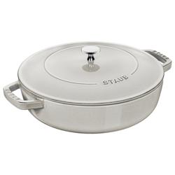 STAUB | Enameled Cast Iron Round Braiser – Ø28 cm - White Truffle - Self-Basting Chistera Lid - Oven-Safe to 240 °C