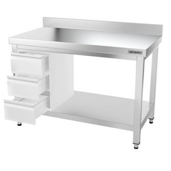 Rustfrit stål arbejdsbord PREMIUM - 1,2 m - med underhylde, bagkant & afstivning