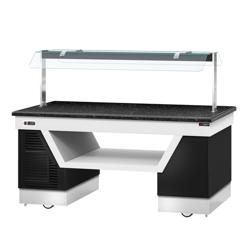 Refrigerated Salad Bar BELFAST - 2000mm - with Refrigerated Frost Top + Flat Glass Sneeze Guard - on Castors - Black