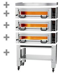 Electric Deck Pizza Oven - Triple Deck - Refractory Stone Deck - 4+4+4 - Ø 34cm (13") - Digital Controls - up to 450°C - incl. Hood & Base frame