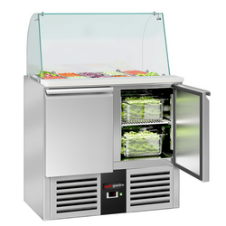 Saladette PREMIUM - 900mm - 2 deuren - met hoge glazen opzetstuk voor 2x GN 1/1 & 3x GN 1/6