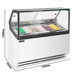 Vetrina Gelato THEO - 1300mm - Refrigerazione ventilata - con Illuminazione LED - per 6x Vasca da gelato da 5 Litri - Sbrinamento automatico - Bianco