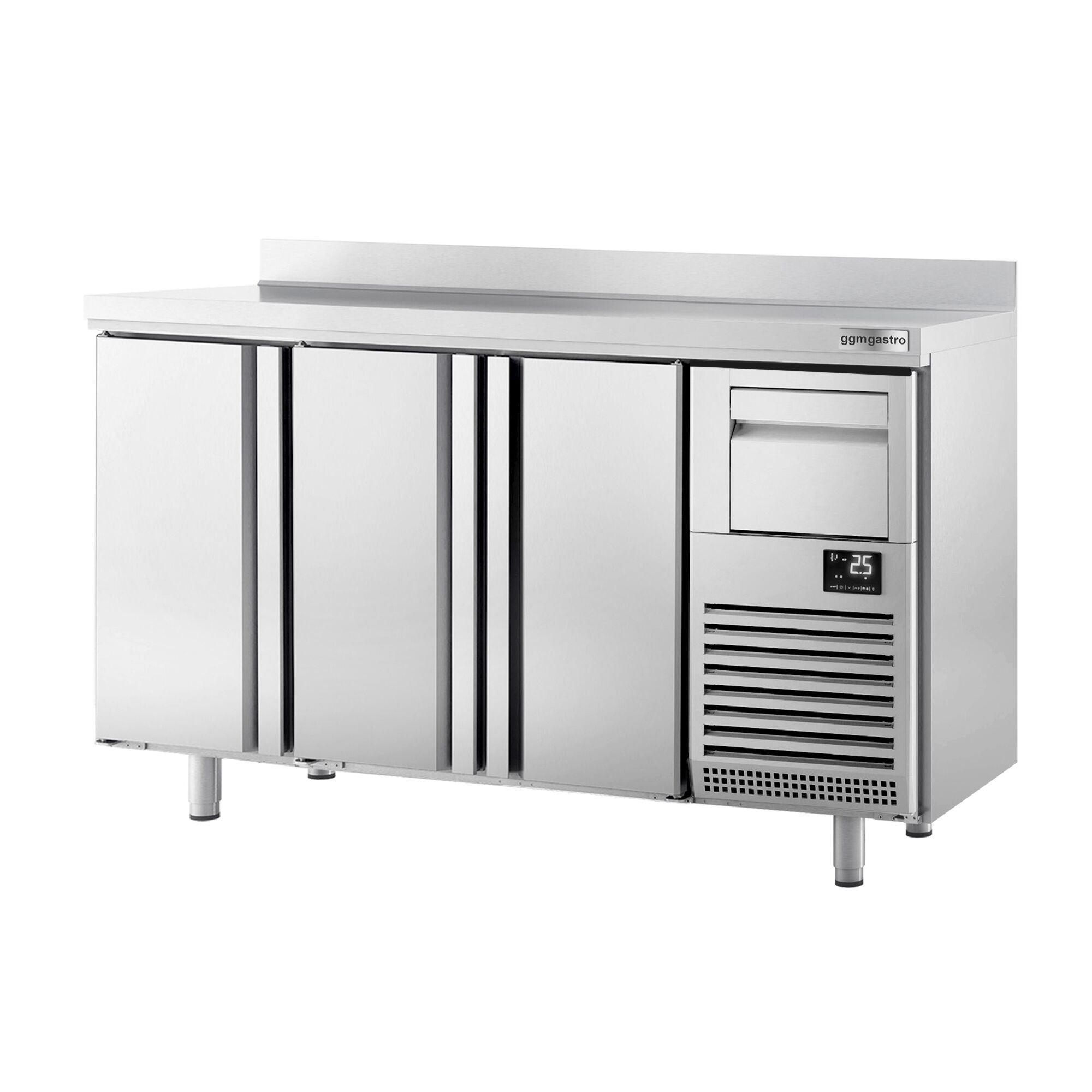 Arrière-bar réfrigéré professionnel  Premium PLUS - 1960 x 600 mm - avec 3 portes, dosseret et tiroir à marc de café