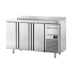Arrière-bar réfrigéré professionnel Premium PLUS - 1960 x 600 mm - avec 3 portes, dosseret et tiroir à marc de café