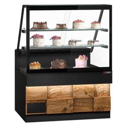 Comptoir réfrigéré TORONTO – 1300 mm – double vitrage – façade en bois – 2 étagères – plan de travail en granit Noir