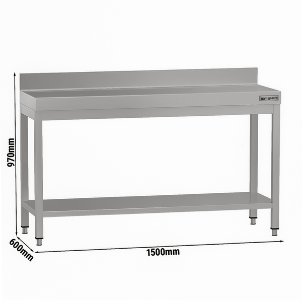 Paslanmaz Çelik Çalışma Tezgahı  ECO -1500x600mm -  Alt Raflı, Sırtlı