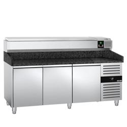 Pizzawerkbank PREMIUM - 2025x800mm - granieten werkblad - met 3 deuren - incl. koelopzetvitrine - 9x GN 1/3