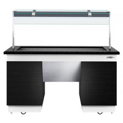 Banco buffet professionale caldo DUBLINO - 1600mm - con bagnomaria - su ruote - per 4x GN 1/1 - Nero - Self Service