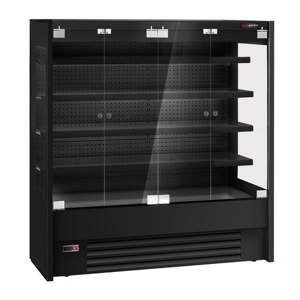 Murale Refrigerato Professionale - 1960mm - +1°/+10°C - con 4 porte a battente in vetrocamera senza cornice & 4 ripiani - Nero