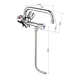 Monobloc mixer tap - deck-mounted, swan-neck spout - with twin levers & swivel spout - height 460mm