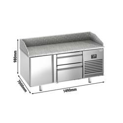 Pizzawerkbank PREMIUM PLUS - 1490x700mm - met granieten werkblad - met 1 deur & 2 laden