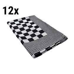 (12 Stück) Abwaschtuch aus Baumwolle - 255g/m² - 65x65cm - Schwarz / Weiß kariert