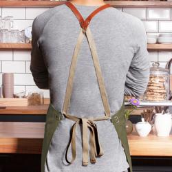 KARLOWSKY | Recycled Bib Apron Green Generation Cross-Back Leather Straps – Moss Green - 70x85 cm