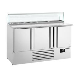 Saladette PREMIUM PLUS - 1460mm - 3 deuren - met glazen opzetvitrine voor 8x GN 1/6 - granieten werkblad