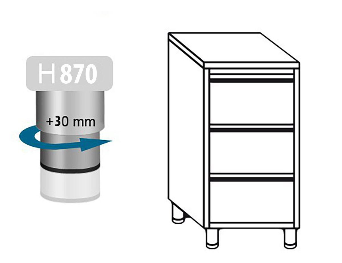 Meuble bas à tiroirs PREMIUM - Acier inoxydable - avec 3 tiroirs - 500x600mm