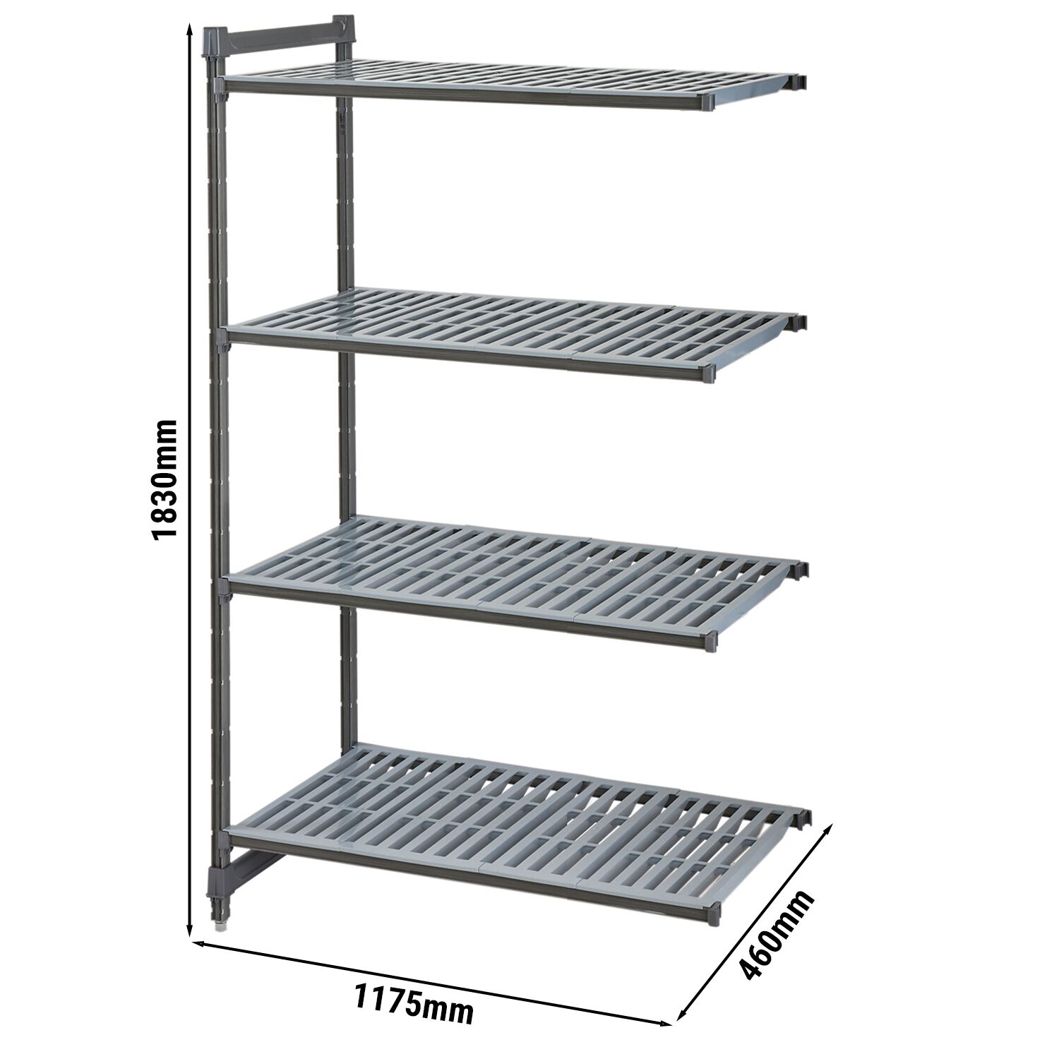 CAMBRO | Camshelving® Commercial Basics Plus Add-On Shelving Unit - 4 Slotted Shelves - 1,175×460 mm - Graphite Grey