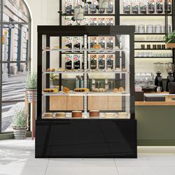 Vitrine de comptoir réfrigérée - 1400L - 1500mm - Double vitrage - avec 3 étagères - portes coulissantes vitrées arrière - Noir