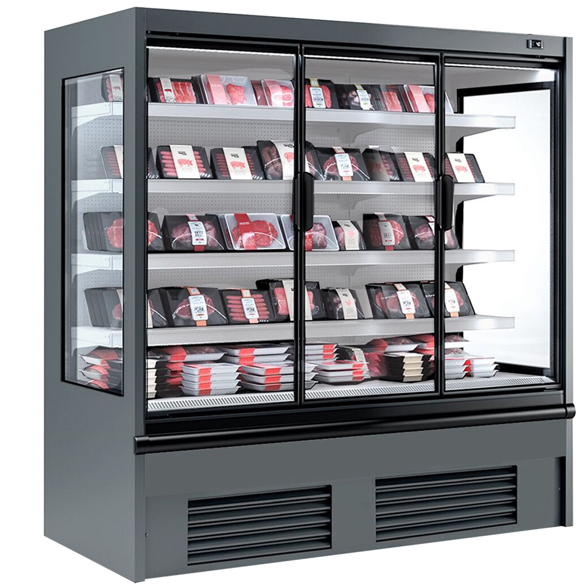 Vitrine murale réfrigérée - 1955mm - 683L - avec 3 portes battantes vitrées & 4 étagères - arrière fermé - Anthracite (RAL7016)