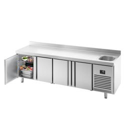 Commercial Counter Fridge PREMIUM PLUS - 2452x600mm - with sink - with 4 doors - with upstand - capacity 510 litres
