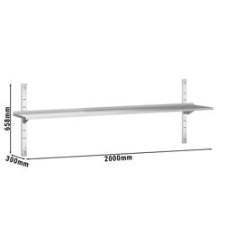 Zidna polica PREMIUM - 2000x300 mm - s 1 policom - inox - nosivost 100 kg/polica