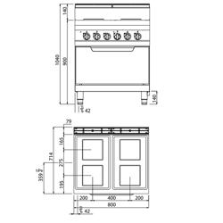 Elektrisch fornuis – vrijstaand - 10,4kW - 4 ronde platen - incl. Elektrische oven (statisch) - 7,5kW