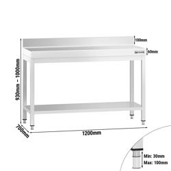 Edelstahl Arbeitstisch PREMIUM - 1200x700mm - mit Grundboden & Aufkantung