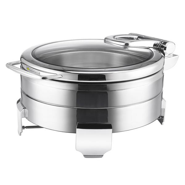 RVS chafing dish - rond - 5.7L - glazen deksel – hydraulisch (softclose)