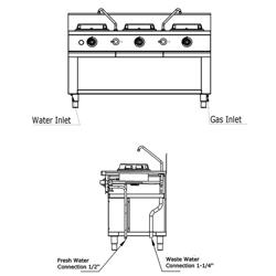 Cucina wok a gas - 45,0kW - 3 fuochi - con 2 rubinetti acqua