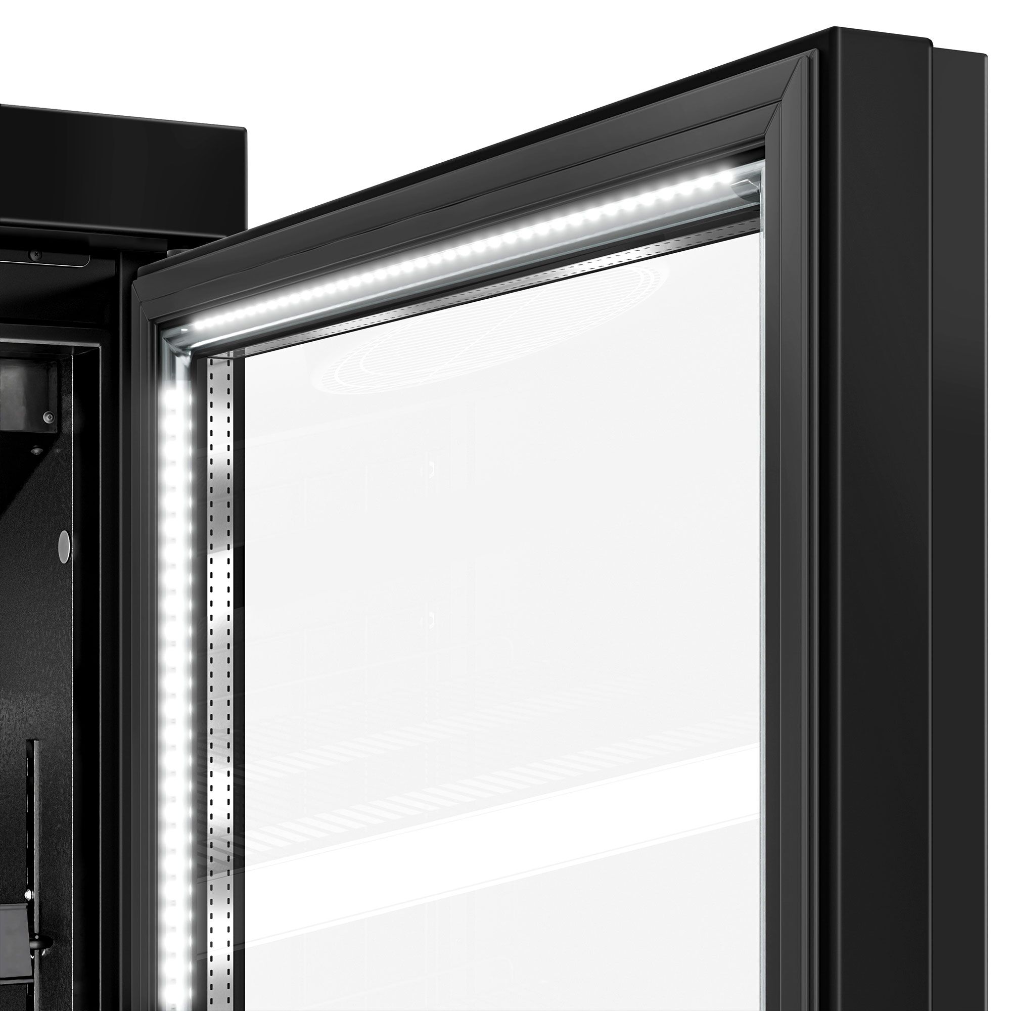 Väggkyl - 2520 mm - 1900 l - från +2 till +8 °C - med 4 dubbelglasade glasdörrar & 5 hyllor - svart
