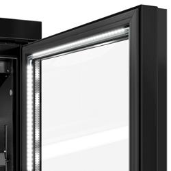 Commercial wall-mounted refrigerated display shelving - 1890 mm - 1539 litres - with 3 double-glazed hinged doors and 5 shelves