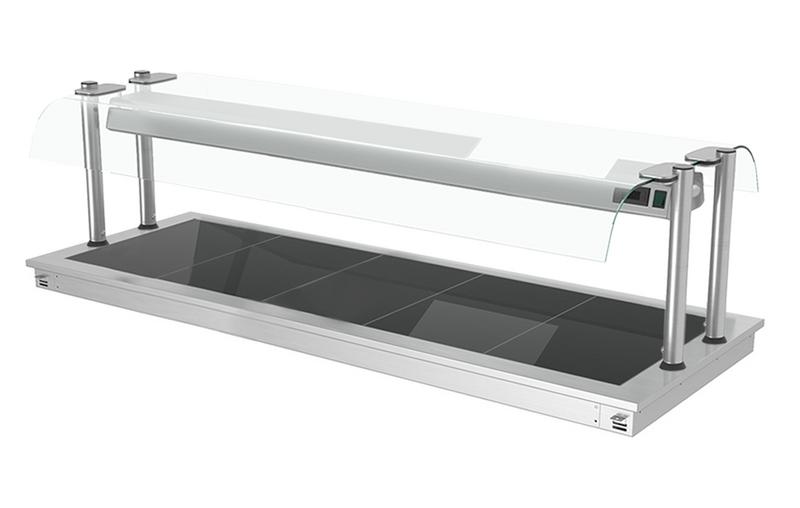 Plaque chauffante encastrable - 1800 mm - 5x GN 1/1 - 2,25 kW - avec protection hygiénique en verre