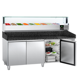Rashladni pult za pripremu pizze PREMIUM - 2000x800 mm - sa 3 vrata - uklj. Rashladna nadograđena vitrina LED - 9x GN 1/3