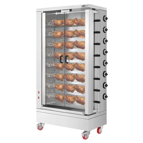Commercial Electric Chicken Rotisserie Oven – 8-Spit - 48 Chickens - 26.4 kW - 380V 3N/PE - Tempered Glass