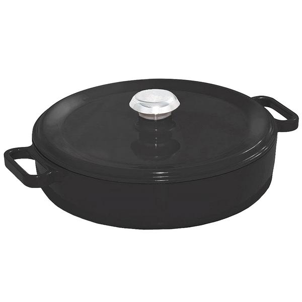 Cocotte en fonte plate - Fonte émaillée - Tous feux dont induction - 2,4L - Ø24 cm - Hauteur:60mm - Noir - avec couvercle