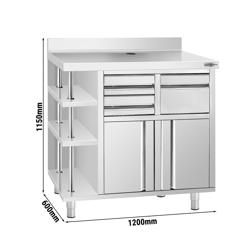 Dolaplı çalışma tezgahı - Kahve makinesi için- 1000x600mm - Telve kovalı, 2 çekmeceli, 2 kapılı & sırtlı