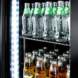 Commercial Beverage Display Fridge with Illuminated Canopy - 2050mm - 1500 Litres - with 3 hinged glass doors - LED lighting - digital controller with temperature display - Black/White - Temperature range 2 to 8 °C