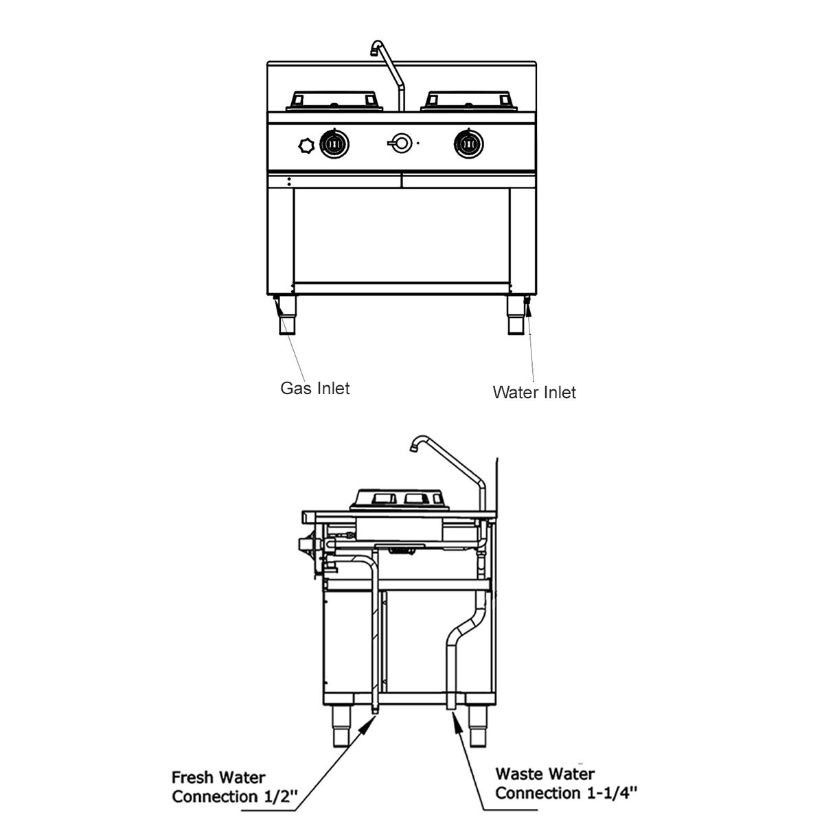 Cuisinière Wok à Gaz - 30 kW - 2 Brûleurs - incl. 1 Robinet