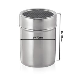 Spolveratore per zucchero a velo e cacao - Acciaio inox - Ø70mm - Altezza:120mm - con coperchio con sportellino