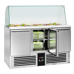 Saladette réfrigérée PREMIUM - 1368mm - 368L - 3 portes - avec vitrine de comptoir pour 4x GN 1/1