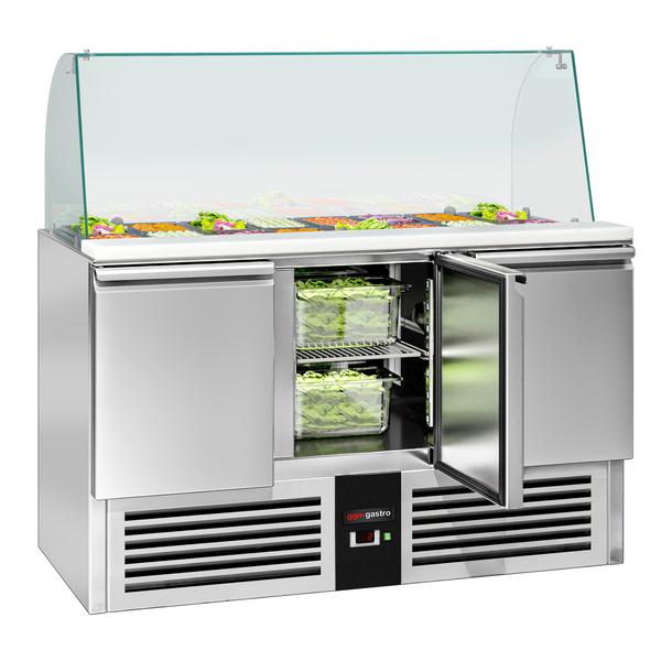 Saladette PREMIUM - 1368mm - 3 deuren - met rechte glazen opzetvitrine voor 4x GN 1/1