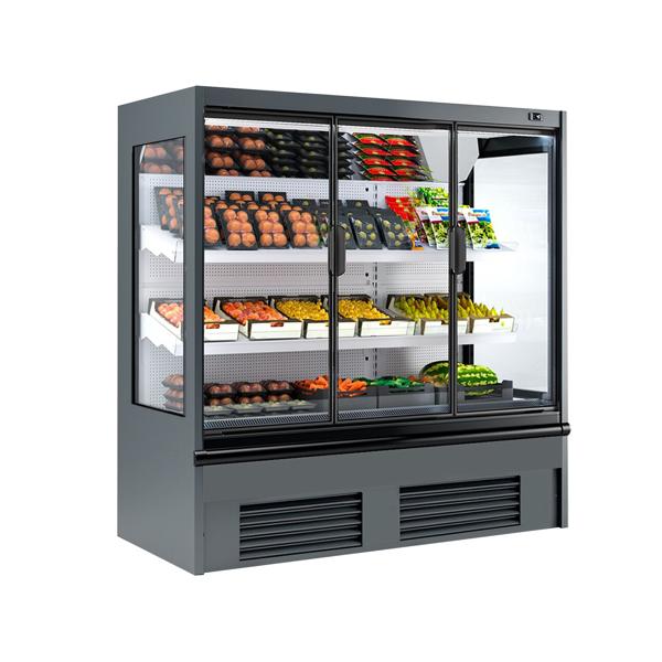 Espositore murale refrigerato - 1955 mm - 555 litri - con 3 porte a battente con doppio vetro e 2 ripiani