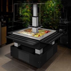 Banco per Buffet |  Buffet freddo per insalate DUBLIN - 1600 mm - con alzata in vetro dritta - per 4x GN 1/1 - Nero